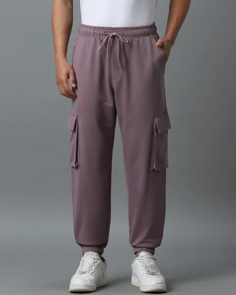 bewakoof Men's Purple Oversized Cargo Warm Joggers